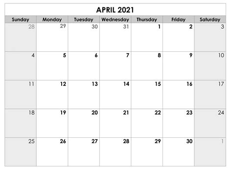 April 2021 Calendar With Holidays Free Printable