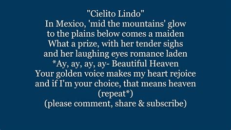 Cielito Lindo Beautiful Heaven Lyrics Words Text Trending Mexican Spanish Sing Along Song Music