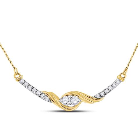 Gnd Kt Yellow Gold Womens Round Diamond Bar Stone Necklace