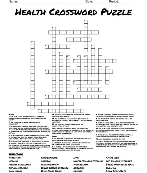 Health Crossword Puzzle Wordmint