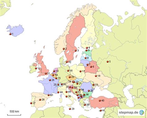 Stepmap Europa Mit Nummerierten Hauptstädten Landkarte Für Deutschland