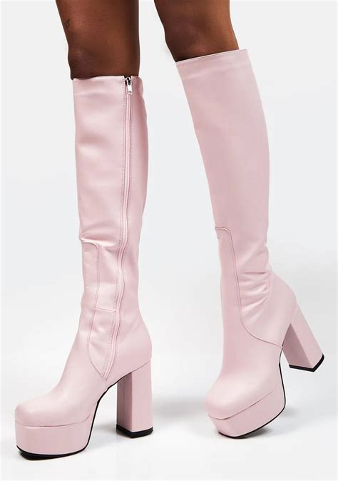 Lamoda Knee High Platform Heel Boots Pink Högklackade Skor