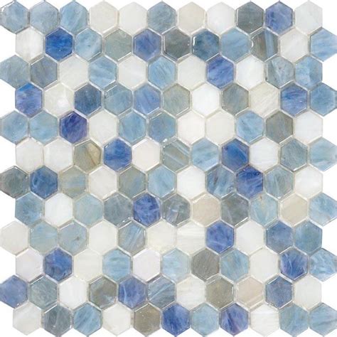 Blue And White Hexagon Glass Mosaic Tile