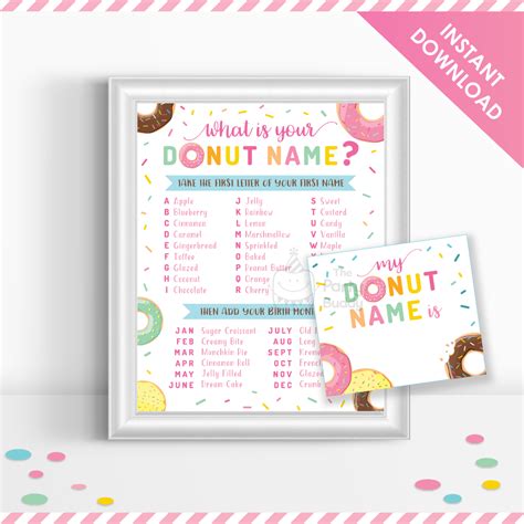 Whats Your Donut Name 8x10 Party Sign Girls Sprinkle Donut Birthday