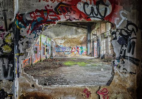 Lost Places Wall Pfor Graffiti Greasy Street Art Mood Decay Broken Hole Breakthrough