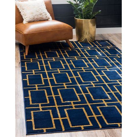 Glam Geometric Navy Bluegold Area Rug Blue And Gold Living Room
