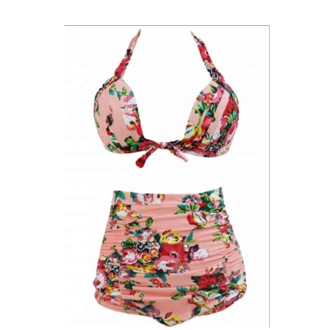 Floral Print Pinkish High Waist Bikini Swimsuit Emfed