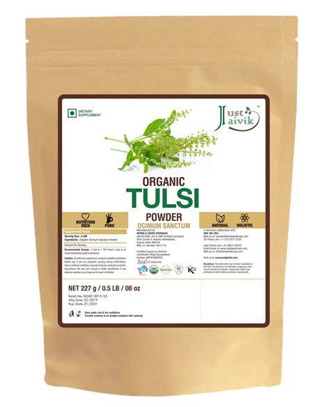 Just Jaivik 100 Organic Tulsi Powder Holy Basil Powder Ocimum Sanctum