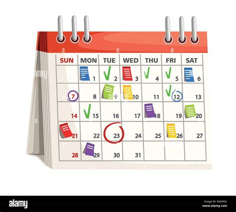 Calendario Con Marcas Notas Sobre Las Fechas Del Calendario Concepto