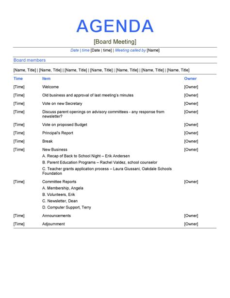 46 Effective Meeting Agenda Templates Template Lab Intended For Church