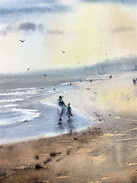 Walk Along The Seashore Original Watercolor Painting Artwork Etsy
