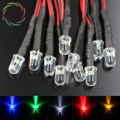 50pcs 5mm Round Pre Wired Resistor 12v Led 10x Each Color White Red
