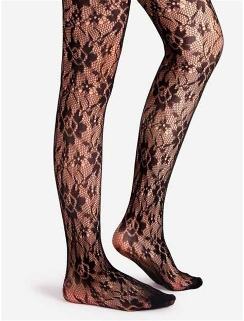 Buy Black Floral Pattern Jacquard Pantyhose Stockings Online Topofstyle