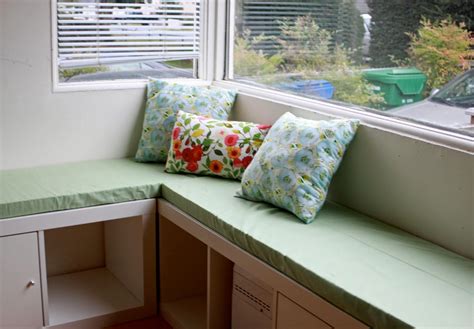 Not only does banquette seating take up less space, but also, unlike a typical chair, you can build storage into the space under the bench. rouge & whimsy: diy banquette seat with Ikea Expedit