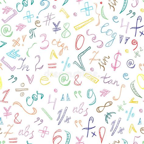 Seamless Pattern Of Colorful Hand Drawn Doodle Symbols And Numbers