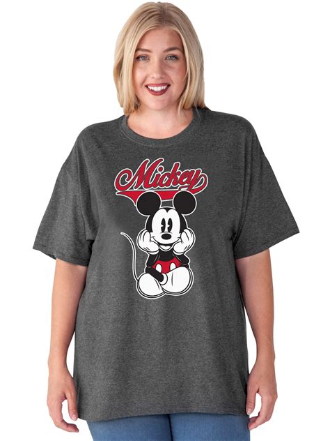 Womens Plus Size Mickey Mouse Varsity T Shirt Charcoal Gray Walmart