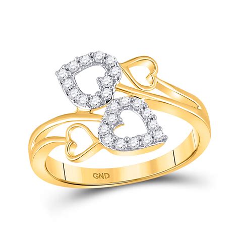 10kt Yellow Gold Womens Round Diamond Double Heart Ring 14 Cttw Ebay
