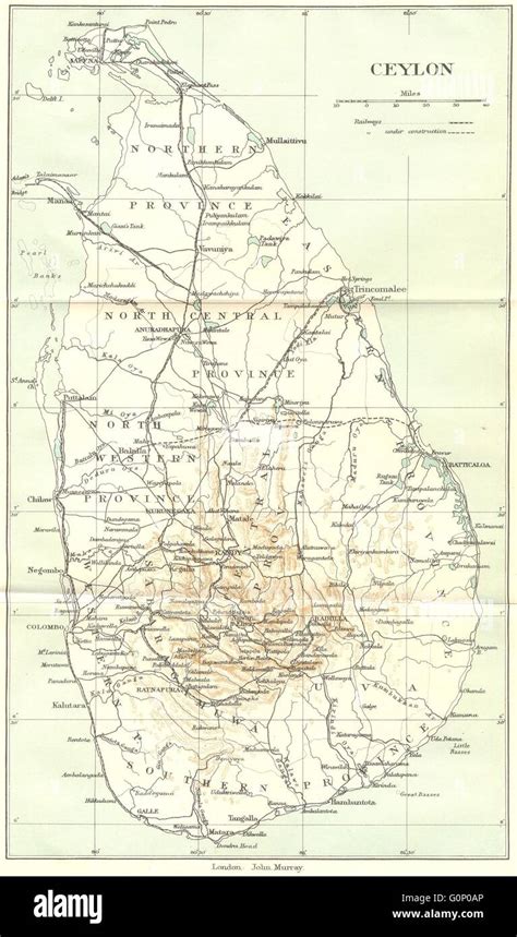 Ceylon Ceylon Sri Lanka Karte Mit Schiene Städte Britisch Indien