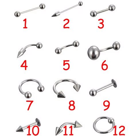 12pcs Mix Stainless Steel Nose Ring Lip Ring Tragus Ear Piercing Helix Body Jewelry Belly Ring