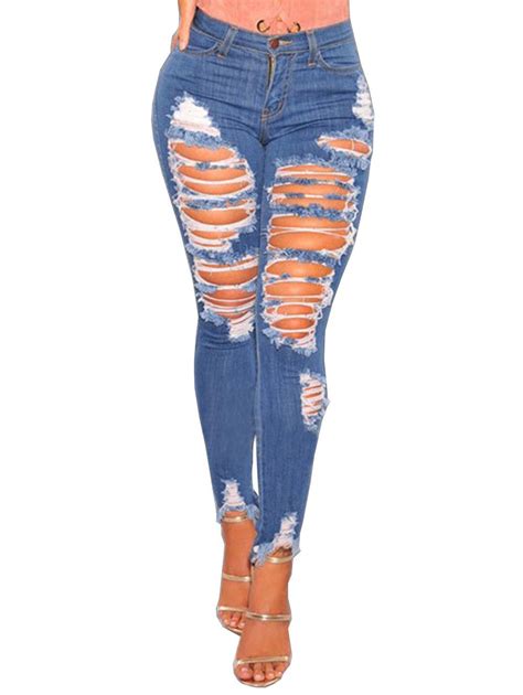 46 Off Womens Casual Destroyed Ripped Distressed Skinny Denim Jeans