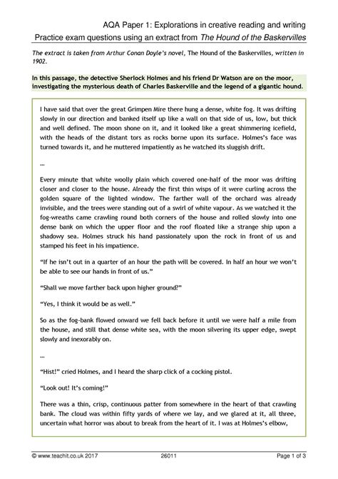 Before the introduction of gcses, students took cse (certificate of secondary education) or the however the exam papers sometimes had a choice of questions designed for the more able and the less speaking and listening also remains a component of the gcse english language specification. Practice exam questions using an extract from 'The Hound ...