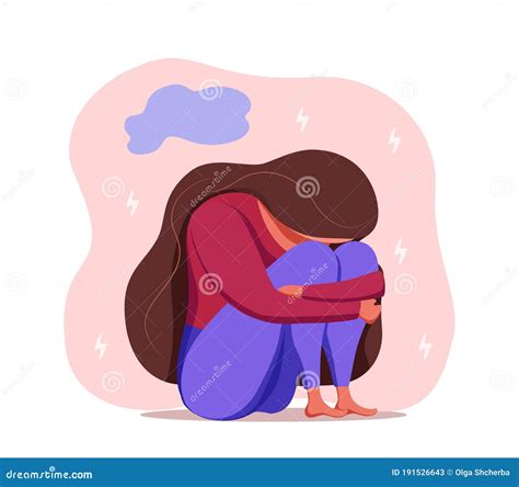 depressed sad lonely woman in anxiety sorrow vector cartoon illustration