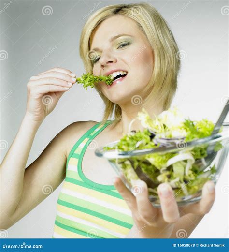 Woman Eating Salad Stock Photo Image Of Indoors Emotion 16928078