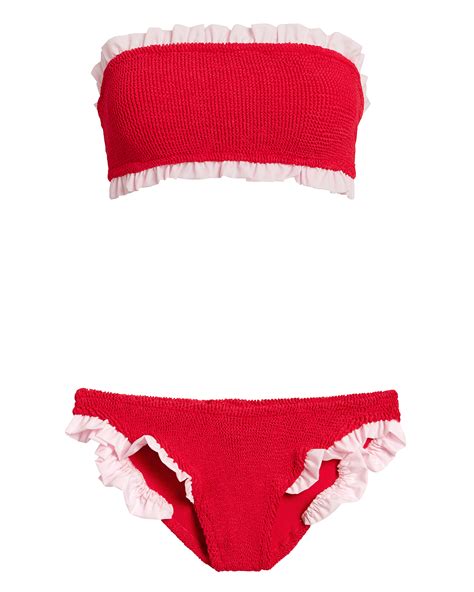 Tracey Red Ruffle Bandeau Bikini Intermix