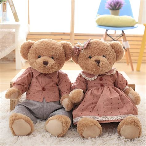 2017 2pcs 60cm Lovely Couple Teddy Bears Stuffed Plush Toys Valentine