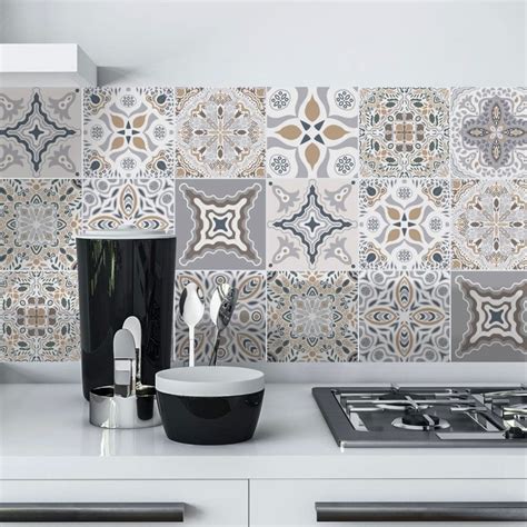 24pcs Grey Moroccan Tile Stickers Kitchen Bathroom Wall Tile Stickers