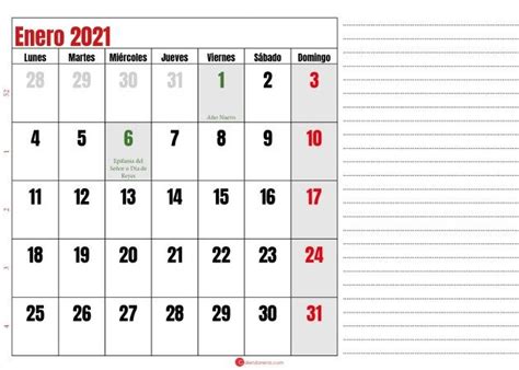 Descargar 🇲🇽 Calendario Enero 2021 Para Imprimir México Calendario
