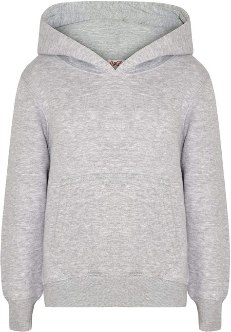 Kids Girls Boys Sweatshirt Tops Plain Grey Hooded Jumpers