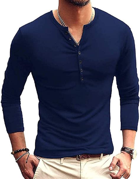 Grmo Men S Casual T Shirts Long Sleeve Slim Fit Solid Color Big Tall