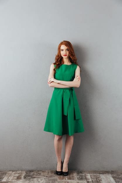 Premium Photo Pretty Redhead Young Lady In Green Dress