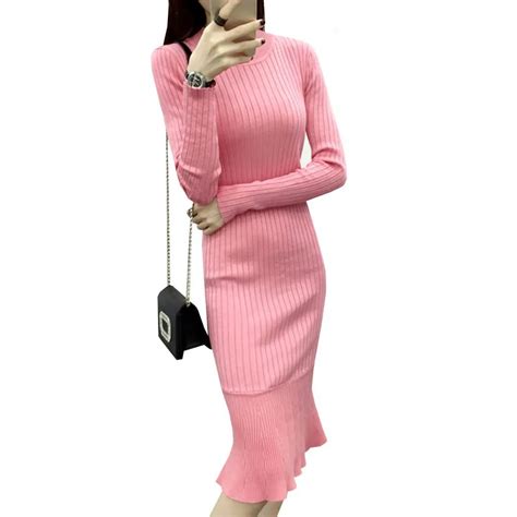 New Long Sweater Dress Autumn Winter Sexy Sheath Bodycon Knitted