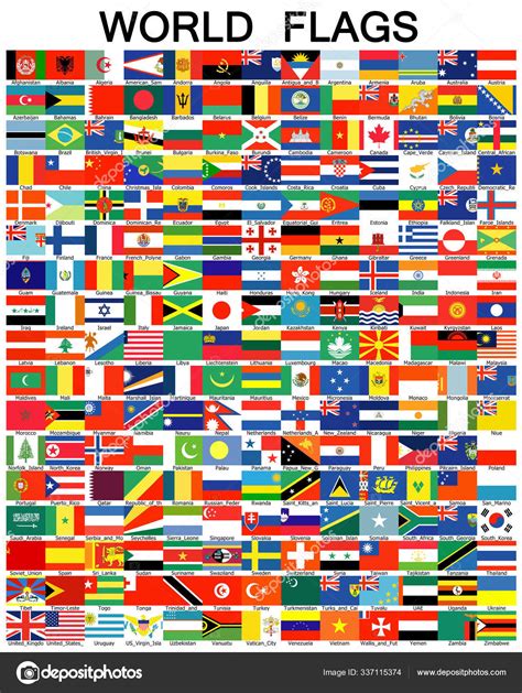 Complete Set Flags World Sorted Alphabetically Official Colors Stock