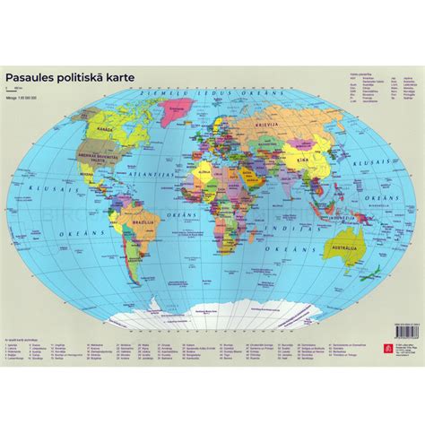 Pasaules Fizioģeogrāfiskā Un Politiskā Karte A3 185000000 Jāņa Sēta