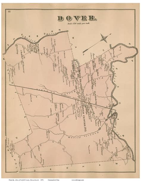 Town Of Dover Replica Or Genuine Original Massachusetts 1876 Map Prints