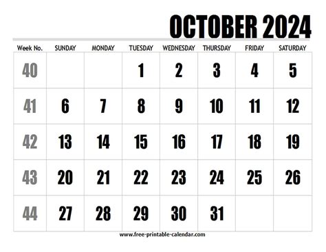 2024 Calendar October Free Printable