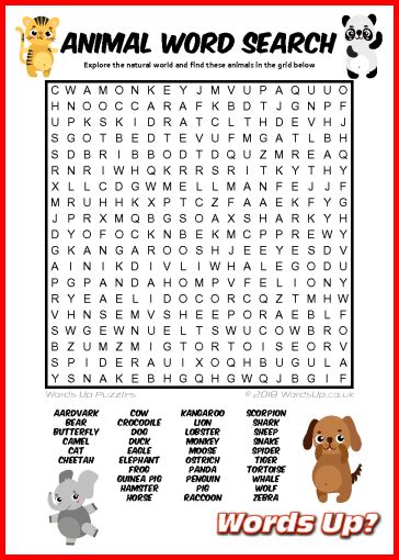 Words Up Animals Word Search