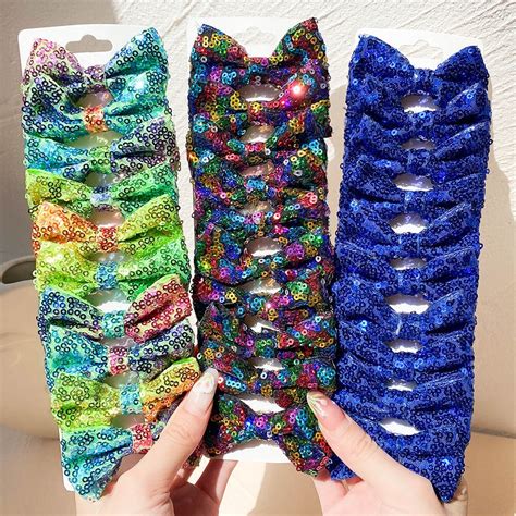 10pcsset Cute Sequin Bows Hair Clip For Kids Girls Small Bowknot