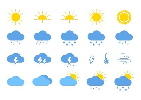 Weather Sun Cloud Rain Icon Set Environment Sunshine Thunder