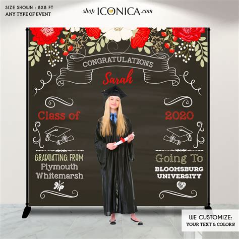 Graduation Party Photo Booth Backdrop Floral Graduation Step And