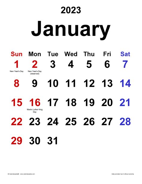 Printable January 2023 Calendar With Notes Free Letter Templates