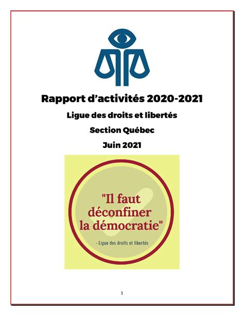 Rapport Dactivités 2021 2020 Ligue Des Droits Et Libertés Section
