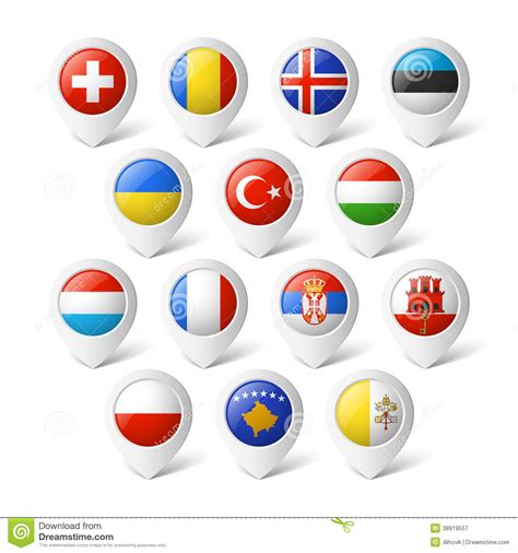 ✓ kommerzielle nutzung gratis ✓ erstklassige bilder. Kartenzeiger Mit Flaggen. Europa. Vektor Abbildung - Illustration von island, platz: 38919557