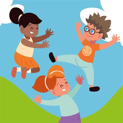 Premium Vector Happy Kids Jumping Together Cartoon