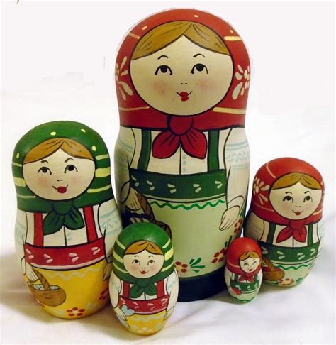 Girl With Basket Matryoshka Wooden Russian Nesting Dolls