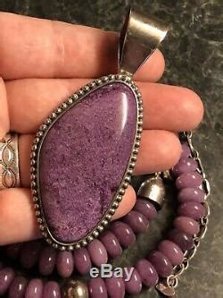 Vintage Jay King Purple Stone Sugilite Sterling Silver Pendant Necklace