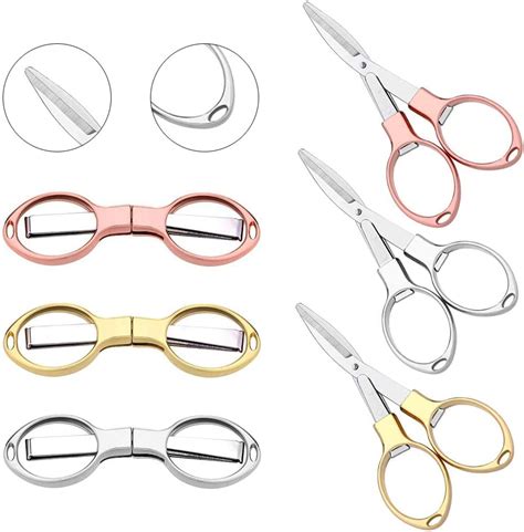 6pcs Folding Scissors Portable Stainless Steel Safety Scissors Glasses Shaped Mini Shear With